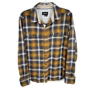Marmot Jasper Midweight‎ Flannel Long Sleeve Shirt Medium Mustard Gray Cabincore